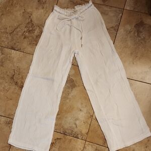 Lightweight White Drawstring Gauze Pants